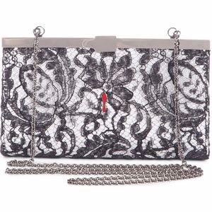 New Authentic CHRISTIAN LOUBOUTIN Palmette Lace Overlay Clutch